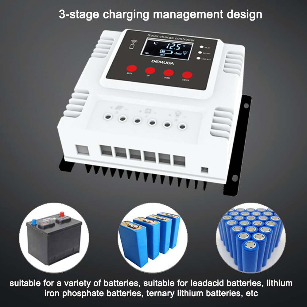 KKmoon Bộ Điều Khiển Sạc Năng Lượng Mặt Trời Thông Minh PWM Thiết Bị Giám Sát Dữ Liệu Thời Gian Thực Điều Khiển Ứng Dụng Điện Thoại Di Động Bộ Điều Khiển 12V/24V Màn Hình LED Cho Pin Lithium Ba Lớp Axit Chì Và Pin Lithium-Iron