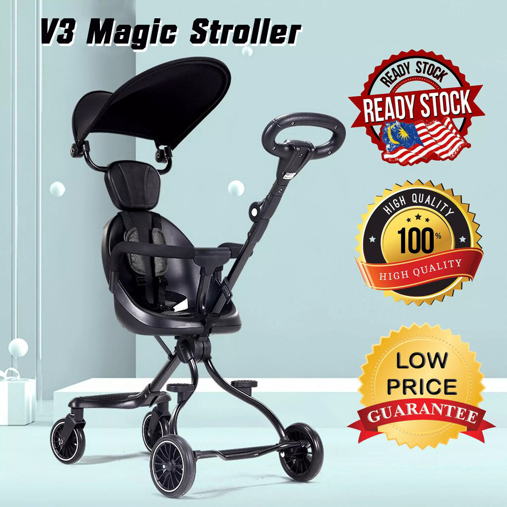 Bundle Joy - [V3 INCLUDE CANOPY] Premium Adjustable Children Baby Dual Way Seat Stroller 4 Wheels Steady Ride On Walker
