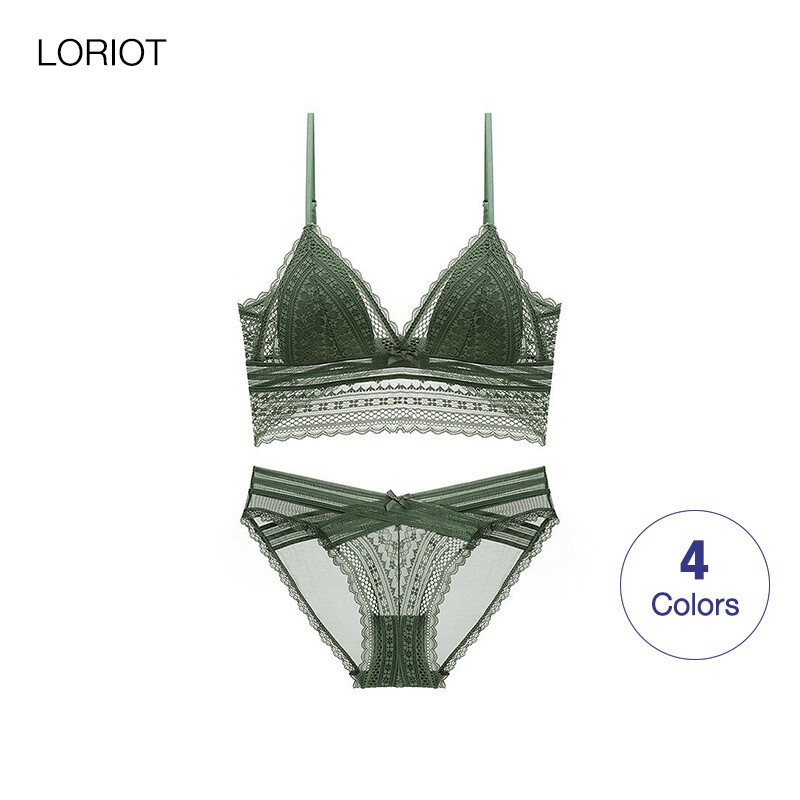 LORIOT Lingerie Set For Women Bra Panty Padded Backless Wireless Lace Breathable Bralette Brassiere Underwear Sexy Casual Korean SA1270