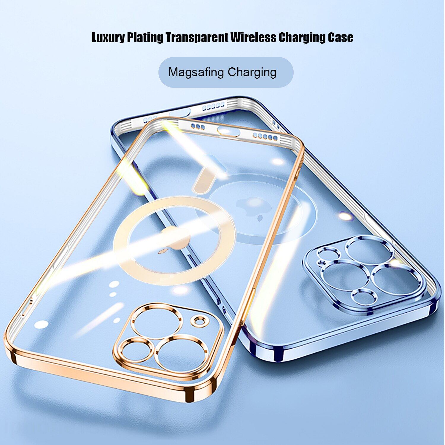 For IPhone 12 Pro Max Phone Case, Magsafing Wireless Charging Case Luxury Gold Plating Magent Soft Silicone Cover