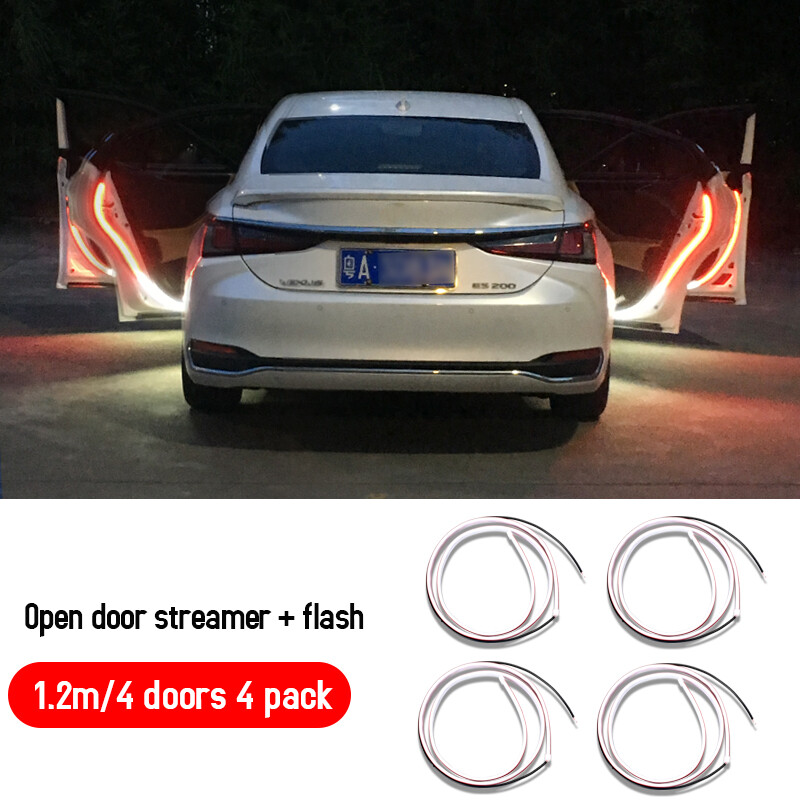 Car Interior Door Welcome Light LED Warning Strobe Signal Lamp Strip 120cm Waterproof 12V Auto Decorative Ambient Lights