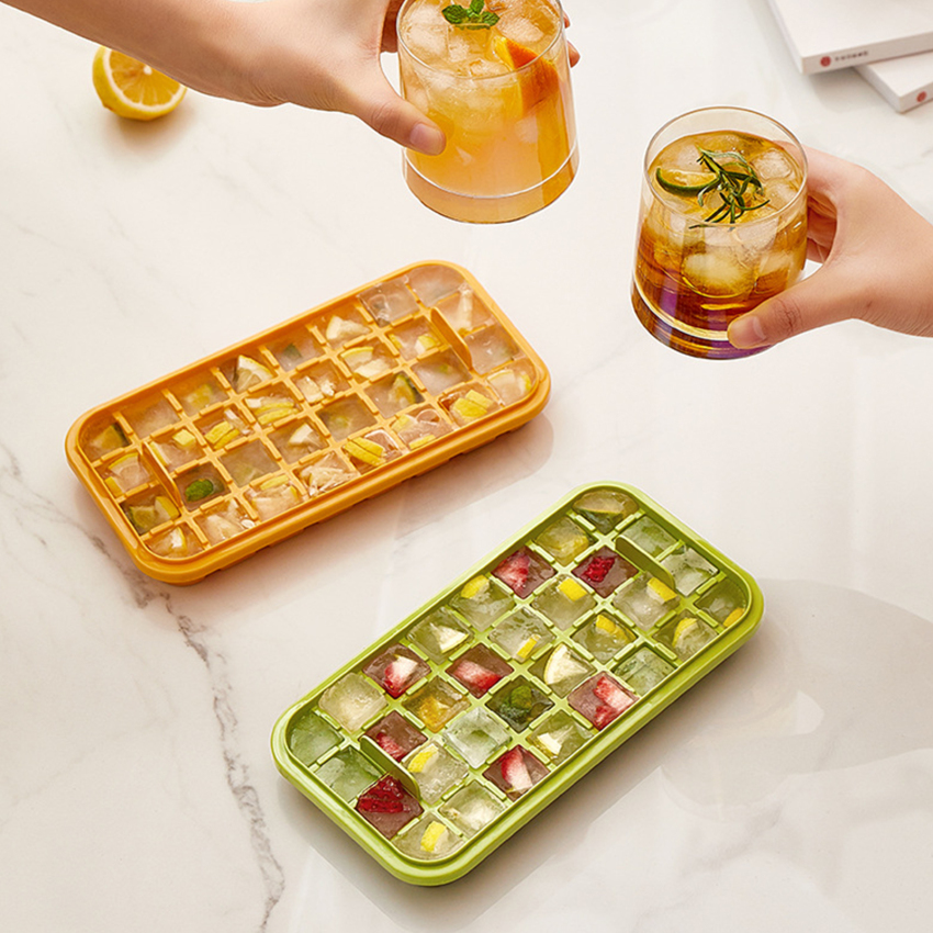 1Pc One-button Press Type Ice Mold Box Plastics Ice Cube Maker Ice Tray Mold With Storage Box With Lid Bar Kitchen Accessories