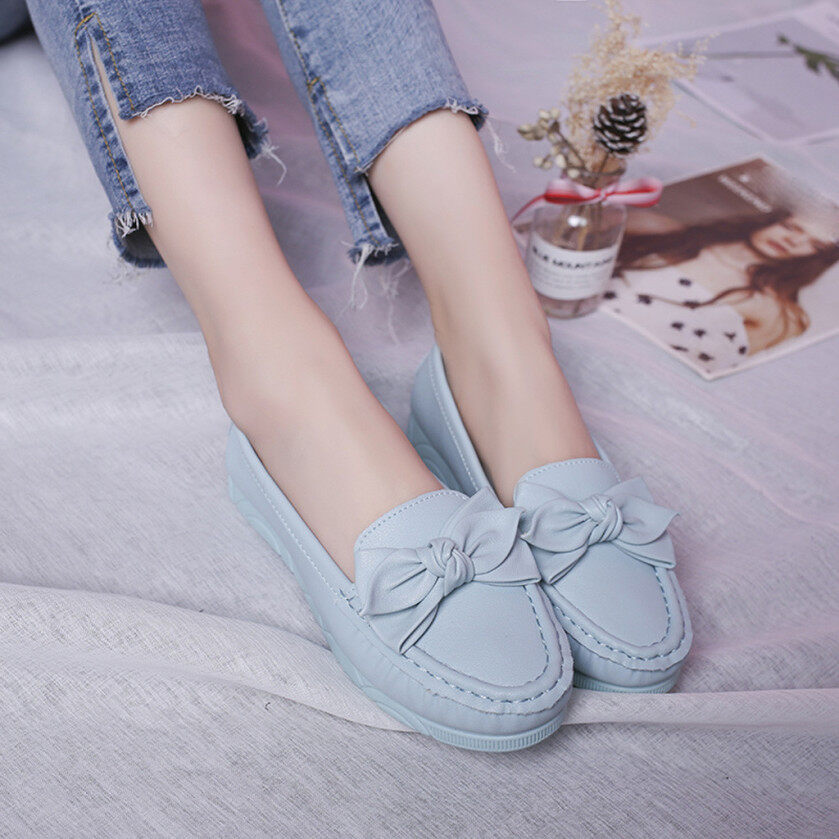 Qyshop Phụ Nữ Mới Giày Da Đế Bằng Nêm Trắng Giản Dị Với Đế Mềm Trượt Trên Tình Yêu Anh giá rẻ