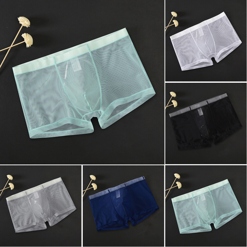 Men's Mesh Boxer Briefs Thin Transparent Underwear Shorts Trunks Underpant