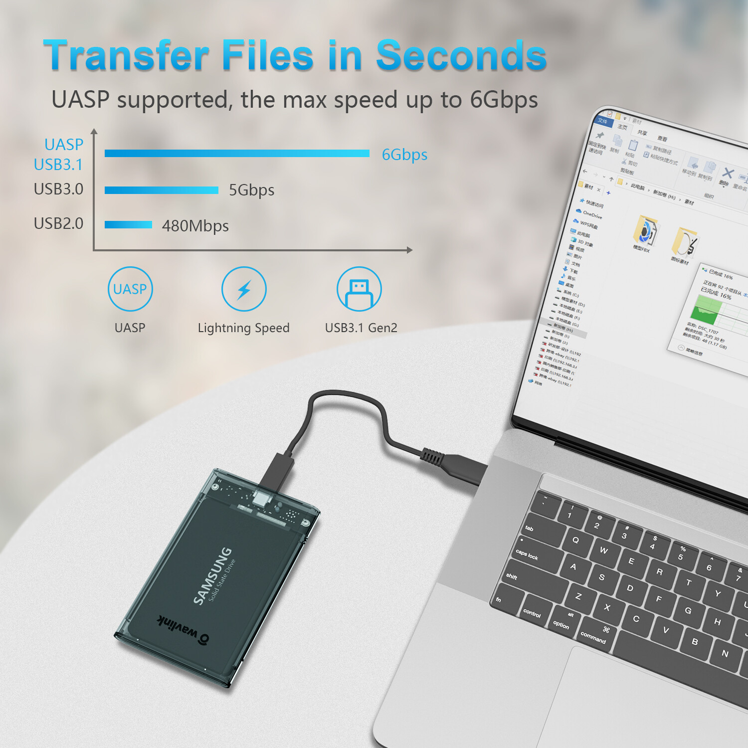 Wavlink Vỏ SSD USB3.1 Gen.2 Type-C 2.5"