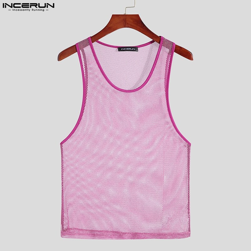 Beehoo INCERUN Men Sleeveless Hollow Fishnet Vests Clubwear See Through Tank Top