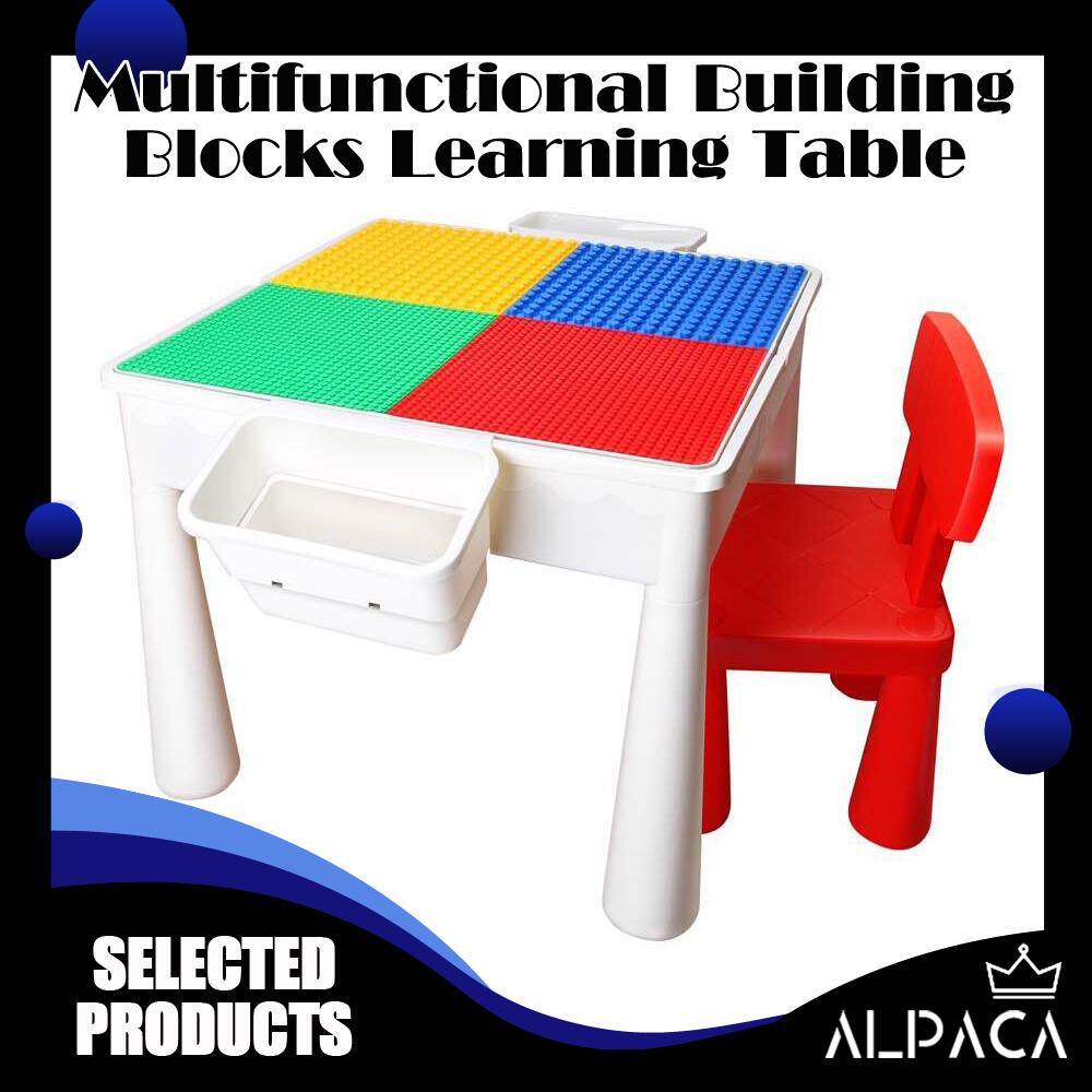 Alpaca Multifunctional Pp Plastic Children Desk Building Blocks Assembled Learning Table And Chair With Storage Box Panel Eva Non Slip Mat Waterproof