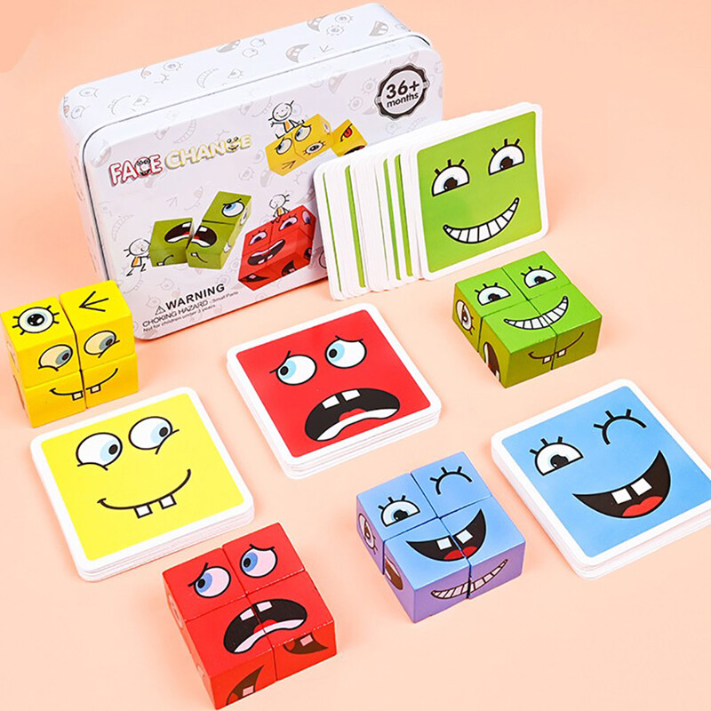 【Youer】Kids Educational Toys Emotion Change  Expressions Puzzles Cube Table Games