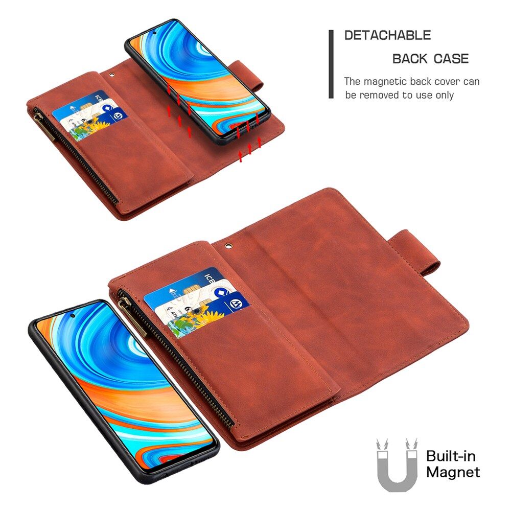 Ốp Điện Thoại Xiaomi Redmi Note 9/Redmi 10X(4G) ốp Da Kiêm Ví Kéo Khóa Cho Redmi Note 9S/Redmi Note 9 Pro/Redmi Note 9 Pro Max, Ốp Lưng 2 Trong 1 Có Thể Tháo Rời, Có Khe Đựng Thẻ