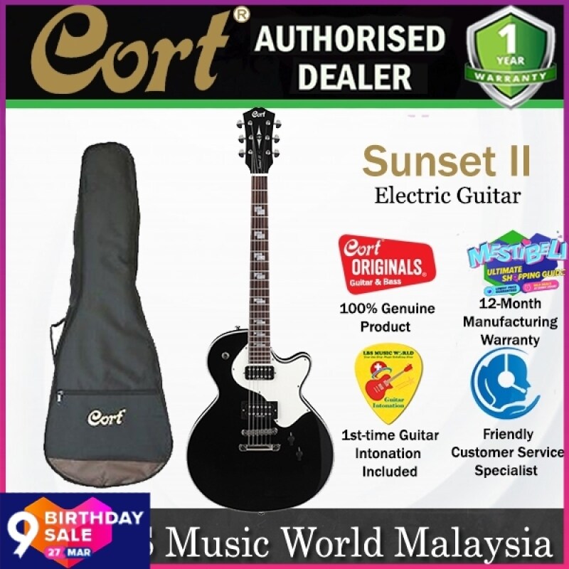 Cort Sunset II Single Cutaway Chambered Mahogany Maple Top HH Pickup Electric Guitar Black (SunsetII) Malaysia
