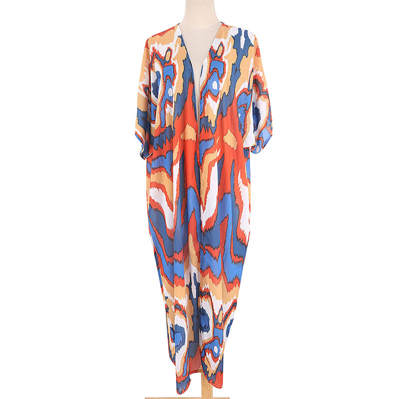 Printing Bikini Cover Up Bohemian Printed 3/4 Sleeve Beach Kimono Summer Beach Dress Tunic Women Beach Wear Swim Suit Beach Cardigan