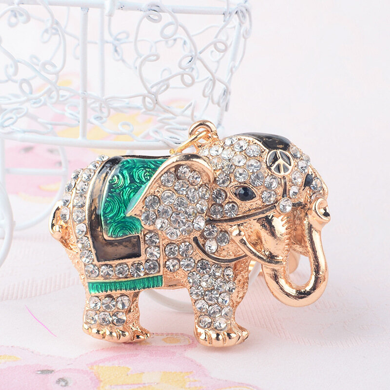 2PCS Elephant Keychain Ornament color Thai elephant alloy diamond keychain supply India Korean cute drop oil doll elephant