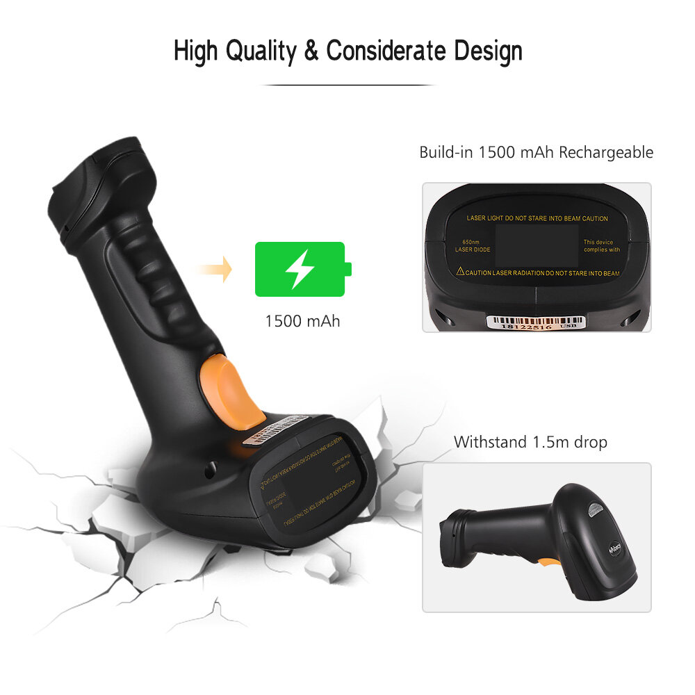 Aibecy Máy Quét Mã Vạch Không Dây 2 Trong 1 2.4G & Máy Quét Mã Vạch Có Dây USB Máy Quét Mã Vạch 1D Cầm Tay Lưu Trữ Tối Đa 120,000 Mã Vạch Với Bộ Thu USB Mini Pin Có Thể Sạc Lại Cáp USB, Cho Máy Tính Máy Tính Xách Tay