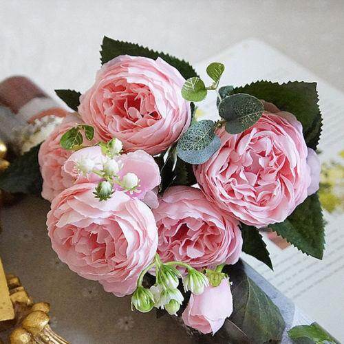 1 Bouquet 9 heads Artificial Peony Tea Rose Flowers Camellia Silk Fake Flower flores for DIY Home Garden Wedding Decoration