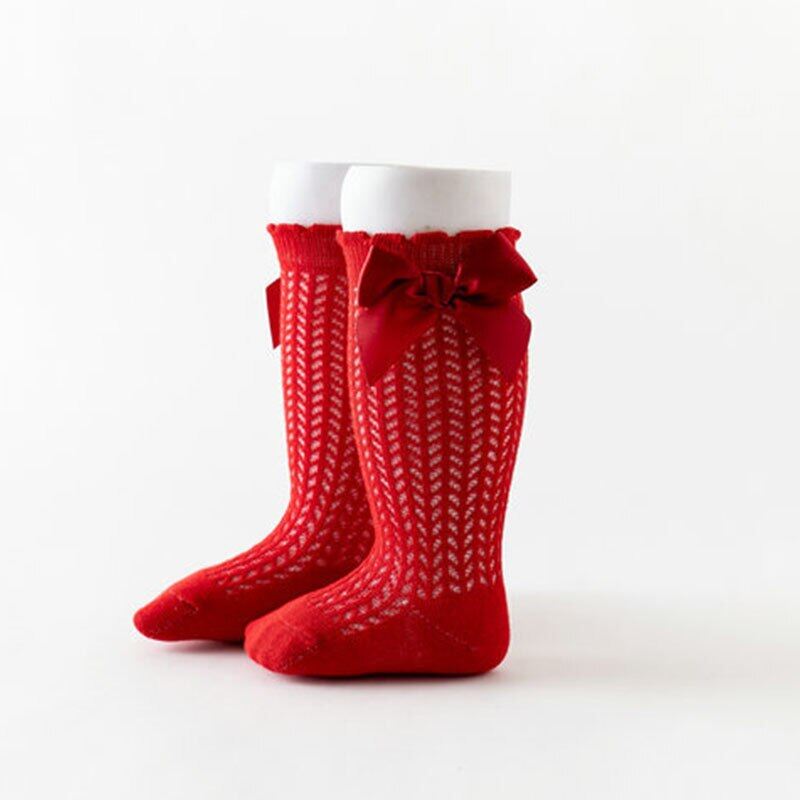 Solid Color Baby Socks Cute Bowknots Baby Girls Socks Summer Soft Cotton Mesh Breathable Infant Toddler Socks for 0-12M