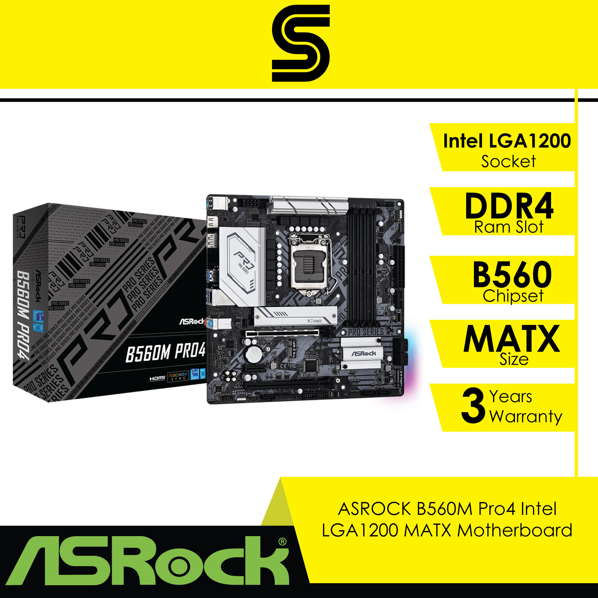 11th Gen Asrock B560 Pro4 Lga 1200 ASRock B560M Pro4/AC M-ATX