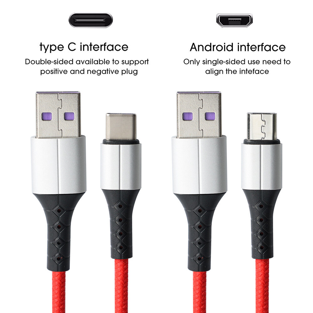 5A Cáp sạc nhanh micro USB Type C dây nylon bện dây sạc nhanh truyền dữ liệu điện thoại di động Huawei dây cáp cho XIAOMI