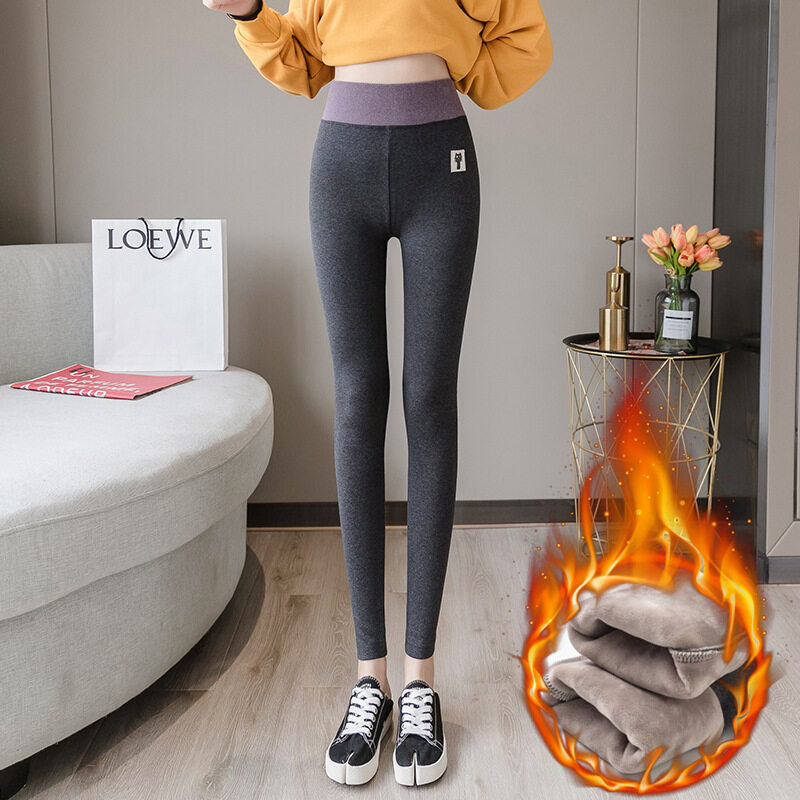 ECHOLI Quần Legging Cotton Cho Nữ Thời Trang Giản Dị Mùa Thu Và Mùa Đông Quần Nhung Dày Ấm Eo Cao Cộng Với Kích Thước Quần Legging Nữ Mềm