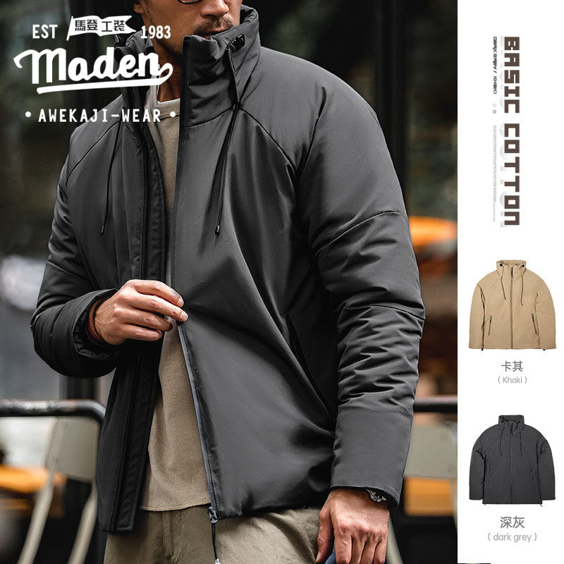 MADEN brand 2023 winter new product men college style American leisure collar thickened warm, cold-proof and comfortable cotton-padded jacket