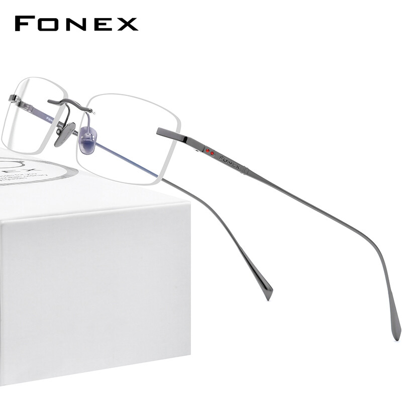 FONEX Pure Titanium Glasses Frame Men New Male Frameless Rimless Square Eyeglasses Frames Ultralight Optical Korean Eyewear Japanese-style Vietnam Singapore Branded 8562