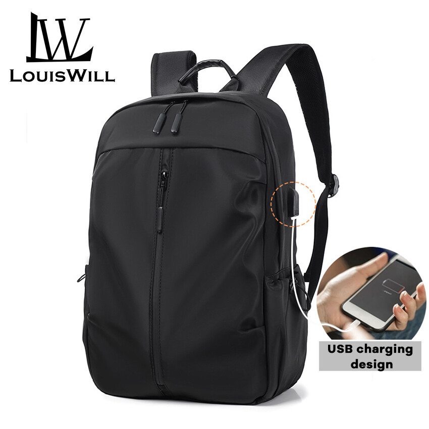LouisWill Men Backpacks Men Shoulder Bags USB Charging Backpack Laptop Backpacks Casual Travel School Bags Dacron Solid Color Backpack Lightweight Zipper Handbags Waterproof Large Capacity Bag for Men Male