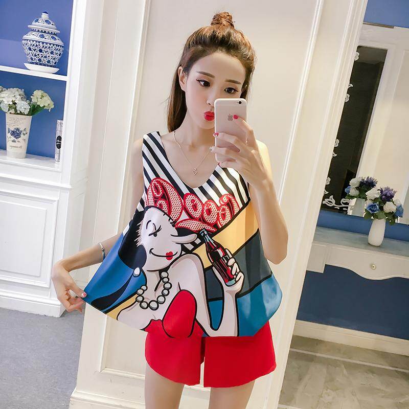 Female Summer New Printed Large Size Slim Short T-Shirt And Shorts Set