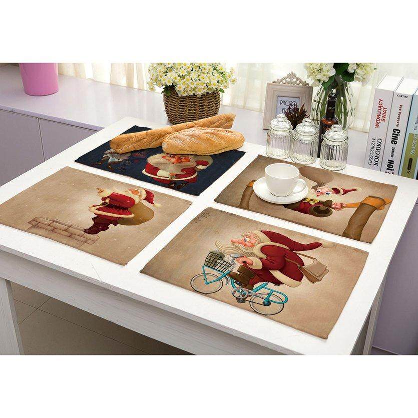 OH Bàn Thảm Santa in bông Tây Thảm Placemat Bàn Trang Trí Miếng Lót