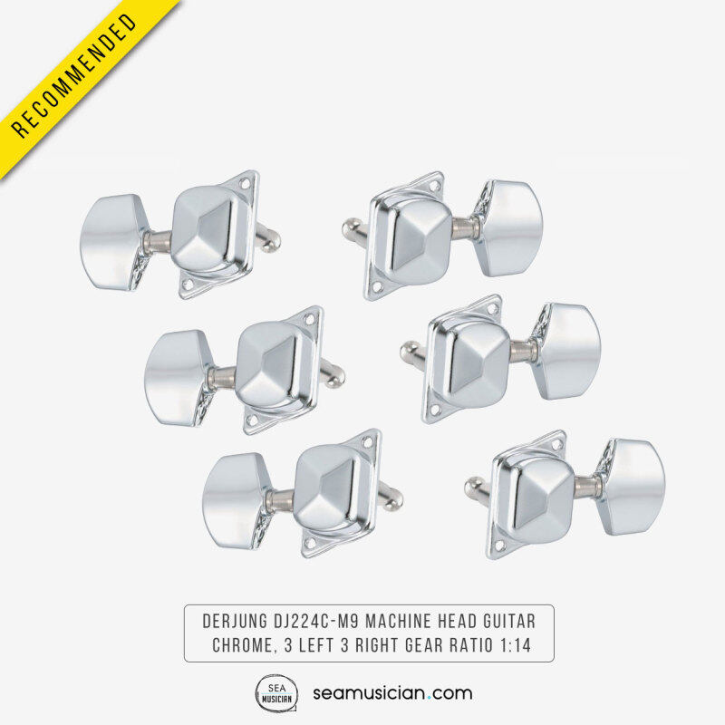 DERJUNG DJ224C-M9 MACHINE HEAD GUITAR SET COLOR CHROME, 3 LEFT 3 RIGHT WITH GEAR RATIO 1:14 (TUNING PEG/ HEAD TUNERS) Malaysia