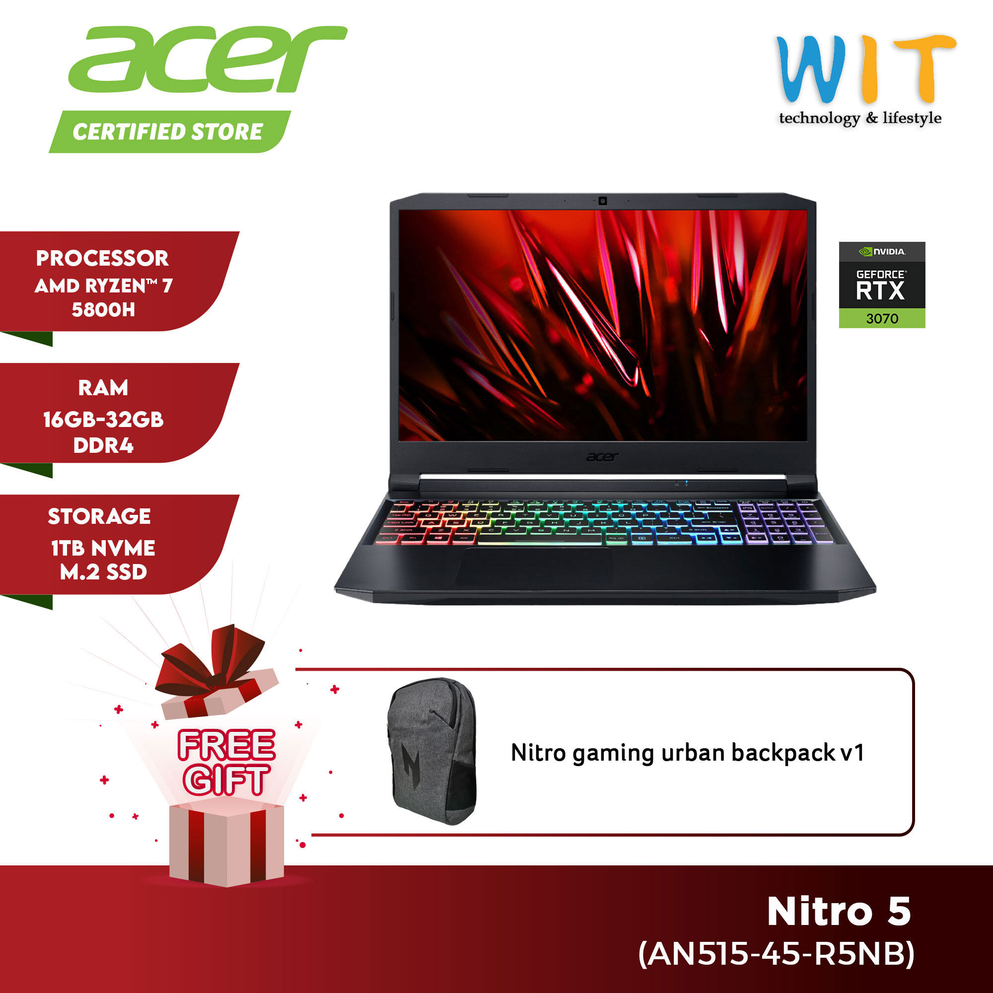 Acer Nitro AN515-45-R5NB /AMD Ryzen 5800H /16GB-32GB RAM /1TB