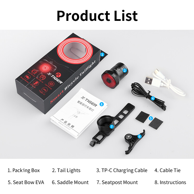 X-hổ đèn đuôi xe đạp Type-C sạc nhanh IPX6 Đèn Led Xe đạp không thấm nước có thể sạc lại xe đạp đèn đuôi đèn đuôi xe đạp phụ kiện đèn