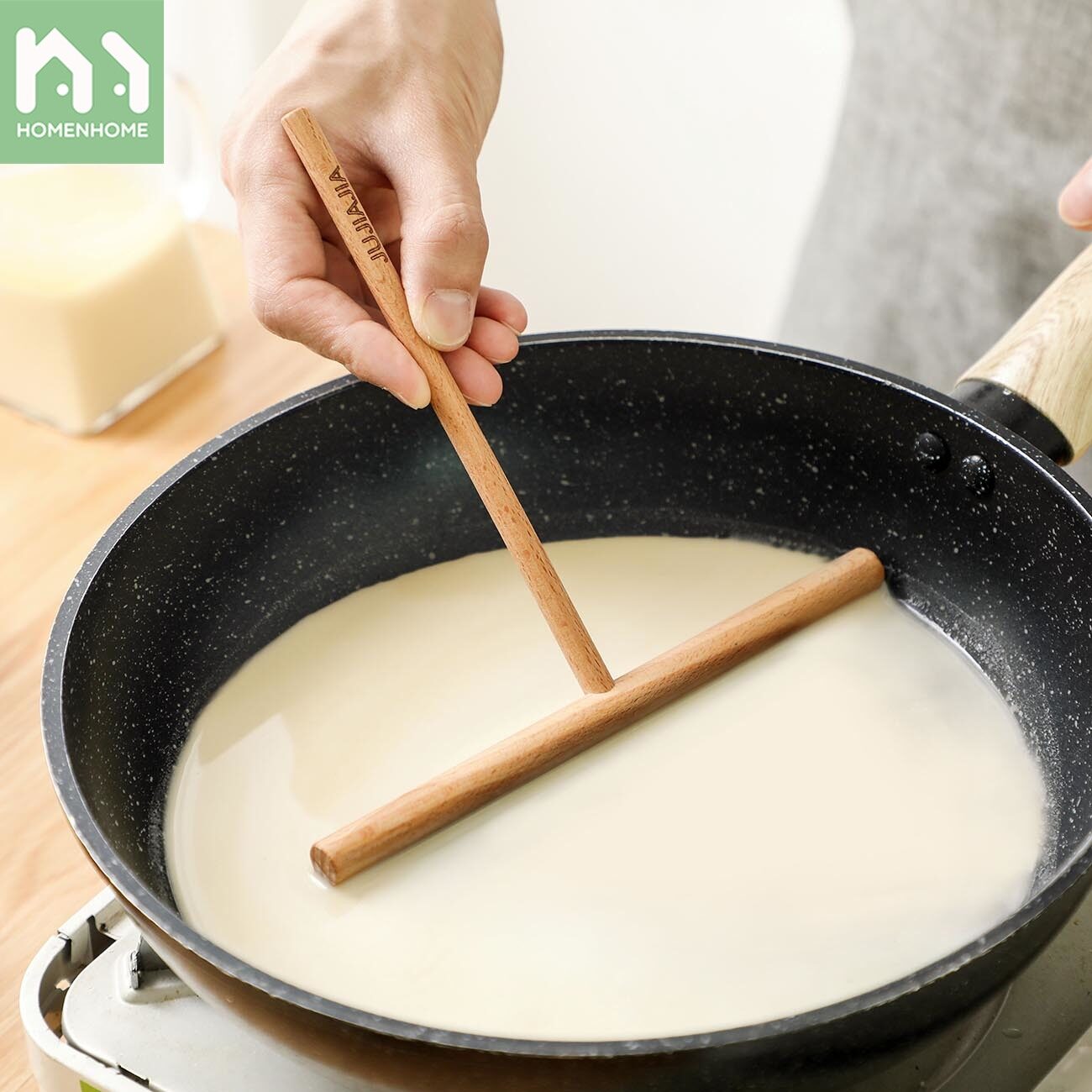 Homenhome Pancake Making Kitchen Tool Household Cake Baking Tools Beech Pancake Egg Cakes Scraper Baking Accessories