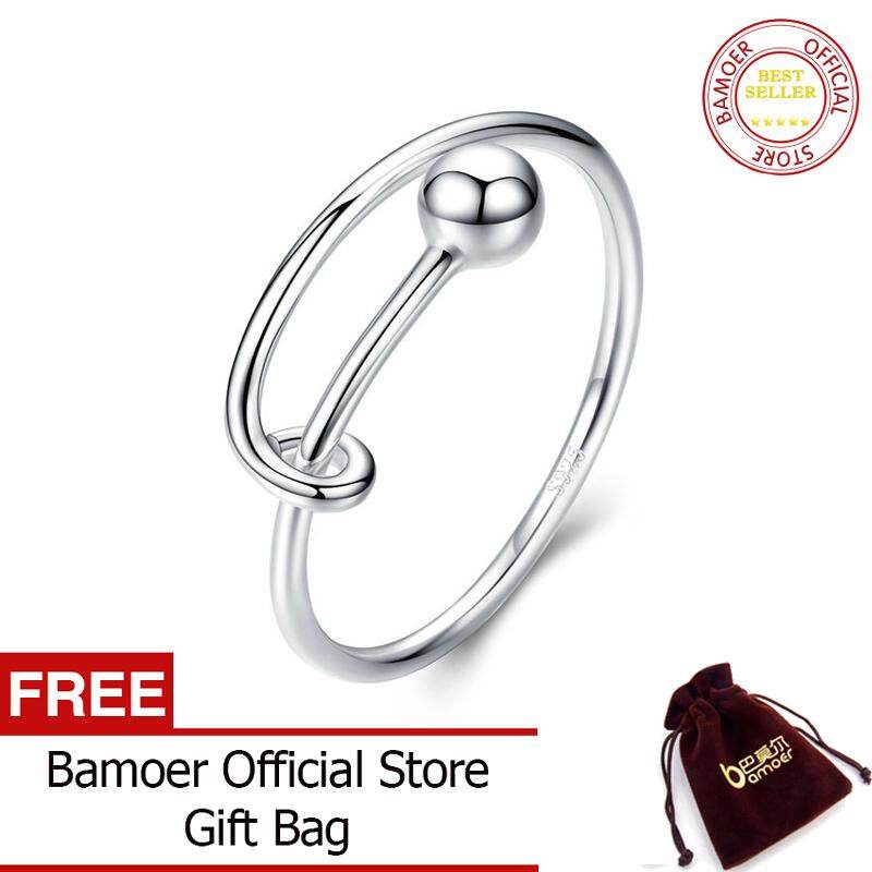 BAMOER Adjustable Rings for Women 925 Sterling Silver Rings Round Bead Minimalist Finger Ring for Size 6 7 8 Fine Jewelry SCR520