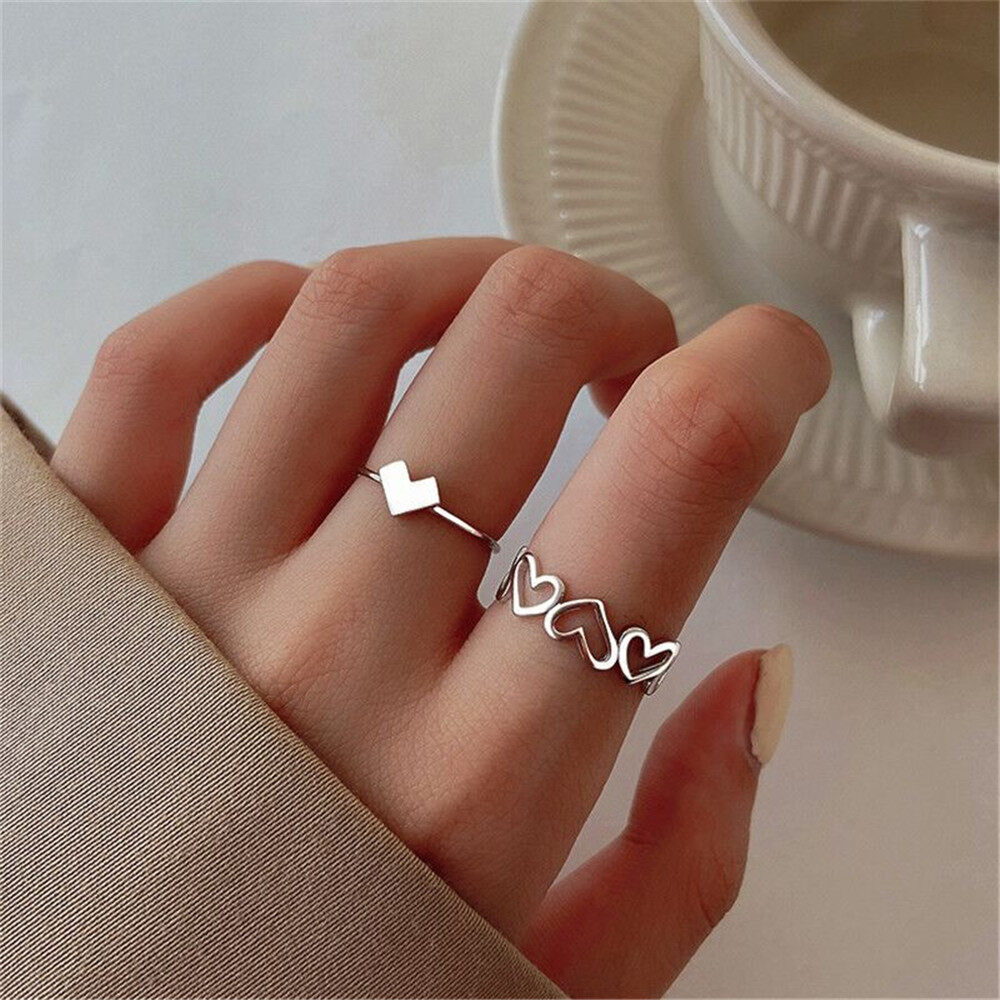 Sanhe Ladies Ring Heart-shaped Fashion High-end Light Luxury Niche Design Ins Tide Adjustable Two-piece Set