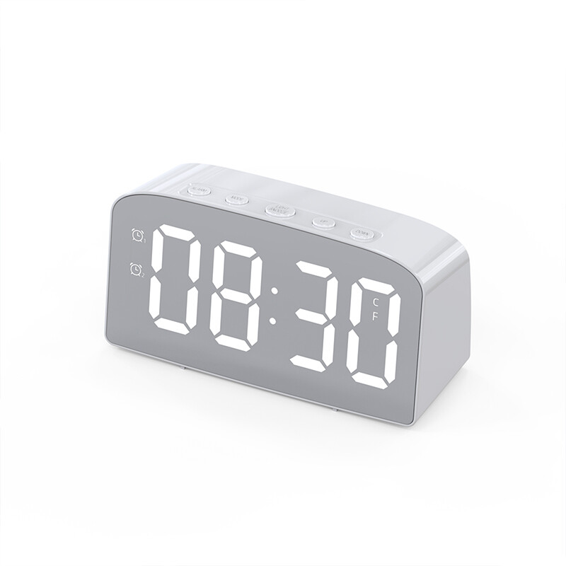 Nordic ins mirrored LED alarm clock voice activated creative clock student dormitory bedside clock battery plugged in