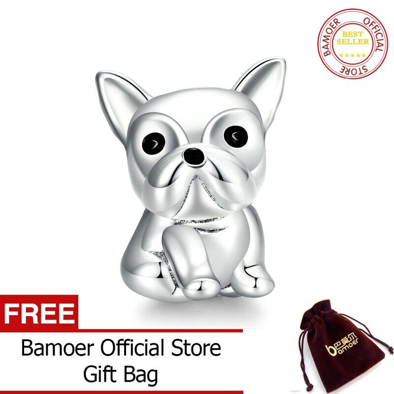 BAMOER Cute Bulldog Metal Beads for Women Jewelry Making 925 Sterling Silver Charm fit Silver women Bracelet SCC1599