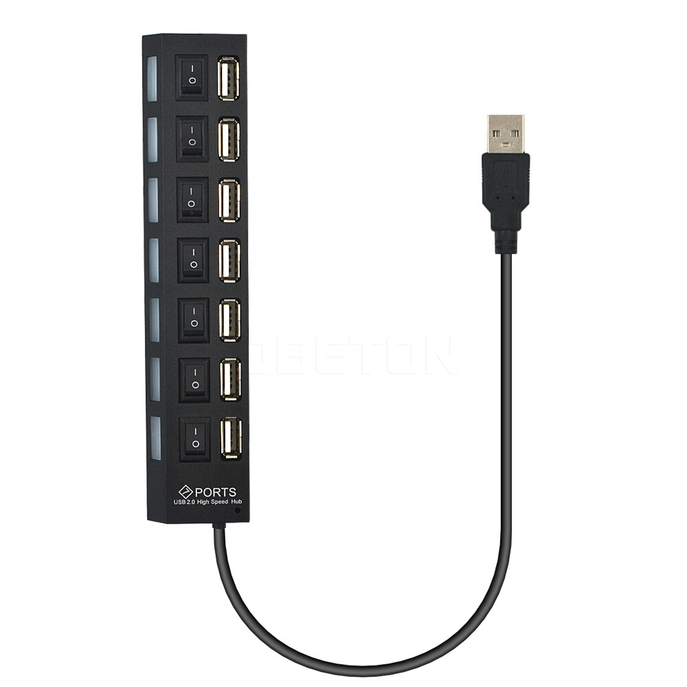 Kebidumei USB Hub 7 ports USB2.0 HUB LED Indicator Switch Adapter