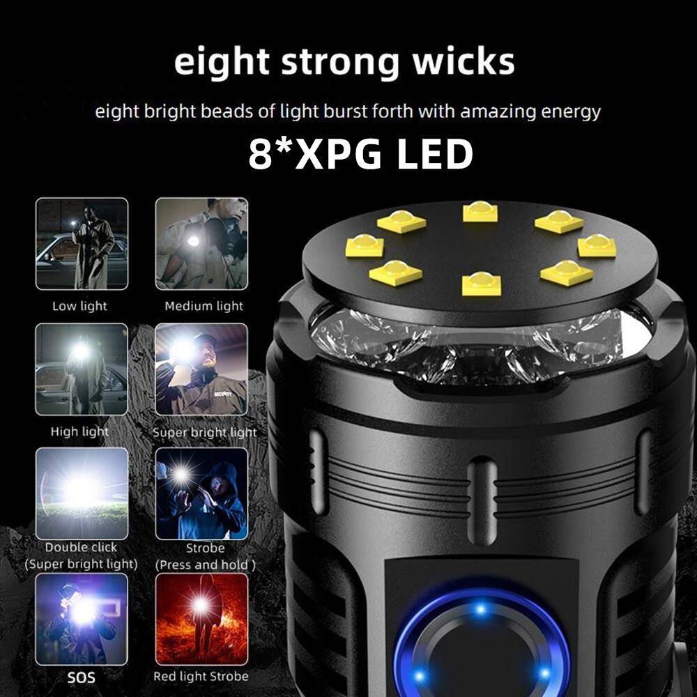 Alonefire X68 8xLED Super Bright Mini LED Flashlight Type-C USB Rechargeable Waterproof Outdoor Emergency Camping Lantern Torch