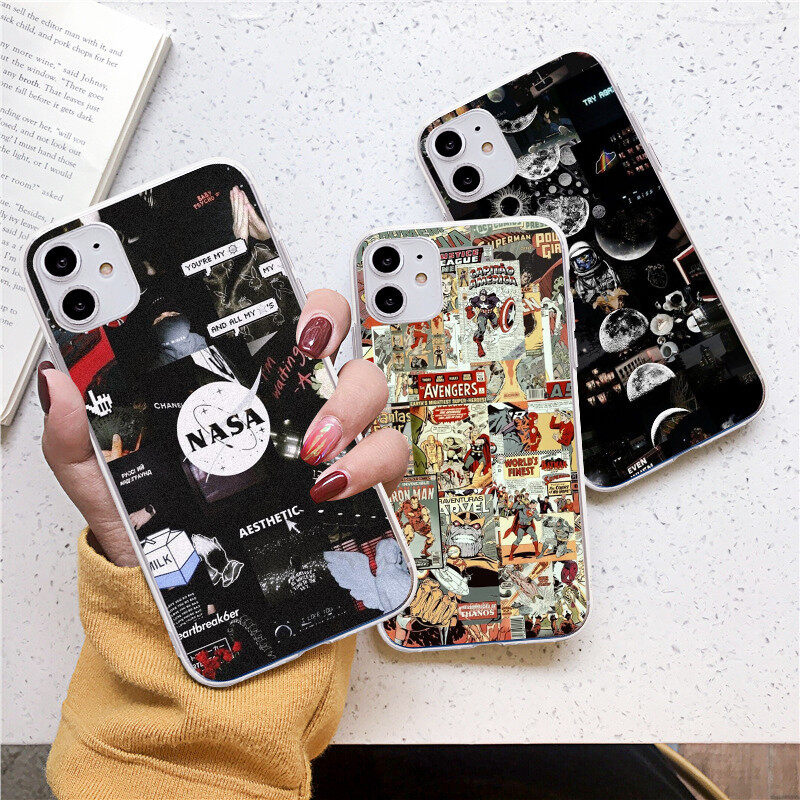 Treding Desing NASA Space Super Hero Pattern Clear Soft Case iPhone 13 12 11 PRO MAX 6 6S 6Plus 6SPlus 7 7Plus 8 8Plus X XS XR XSmax SE 2020 Phone Cover Casing