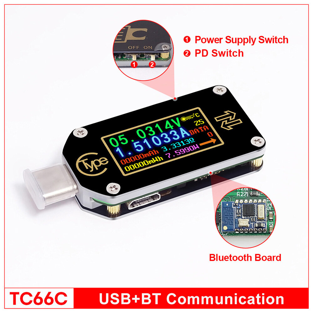 Diymore TC66/TC66C Fast Charging PD Protocol Detection and Deception Type-C Voltage and Current Meter USB Capacity Measurement Tester USB Communication
