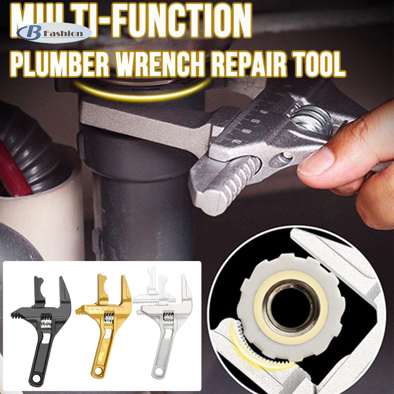 B-F Multi-Function Plumber Wrench Repair Tool Adjustable Wrench Short Shank Large Opening Bathroom Spanner Wrench