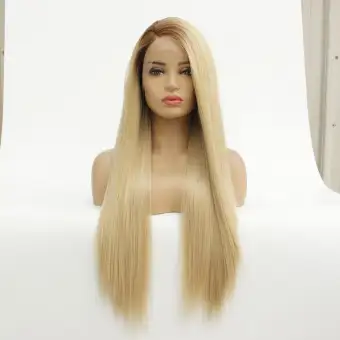 Natural Curly Lace Front Synthetic Wig Fashion Women Gold Long