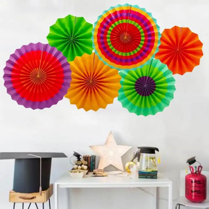 6 Pieces Set Thick Paper Fan Mexican Fiesta Party Paper Fan