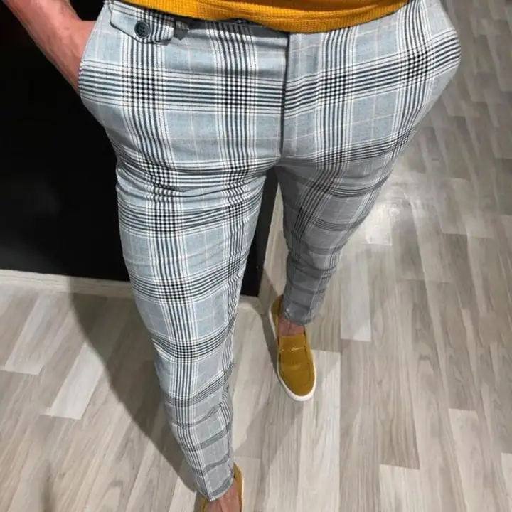 plaid print fashion men's casual pants
