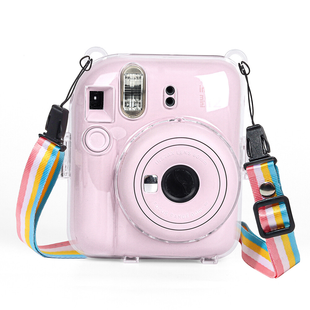 Mini Camera Case PC Crystal Protective Shell Transparent Storage Case with Shoulder Strap for Fujifilm Instax Mini 12 for Camera Instax Mini12