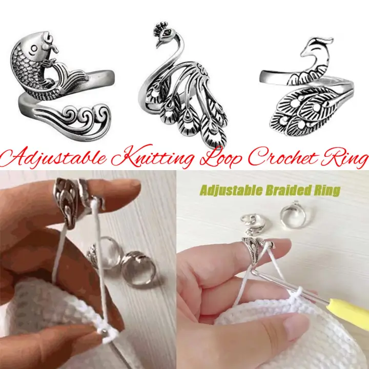1 PC Ring Knitting Loop Crochet Tool Finger Wear Thimble Yarn Adjustable Open
