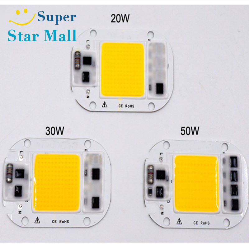 Supermall AC 220V 20W/30W/50W Free Driver High Pressure LED Chip COB Light Source