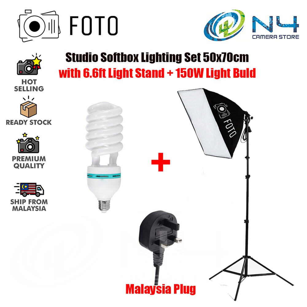 Studio Light Set 50x70cm Softbox Lighting E27 Socket Light Lamp 5500K