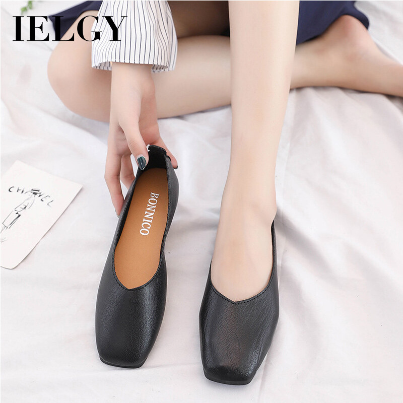 IELGY women's gentle wind non-slip flat square toe slip-on shoes