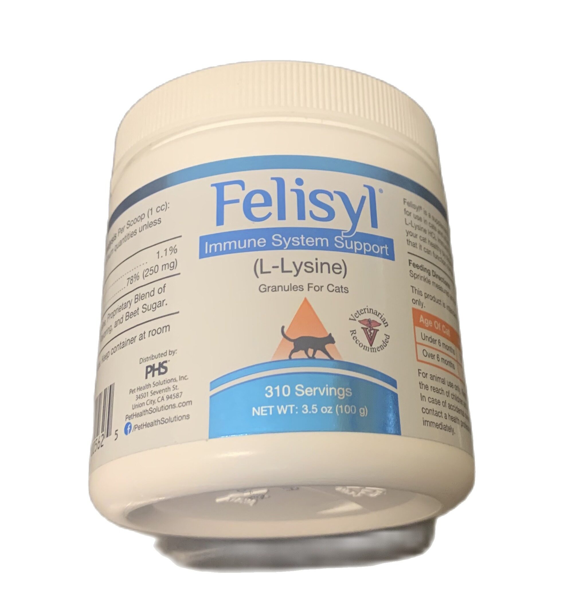 310 Doses* PHS Felisyl L-Lysine Granules Immune Support for Cats 