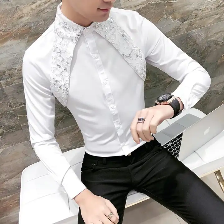 mens black lace shirt